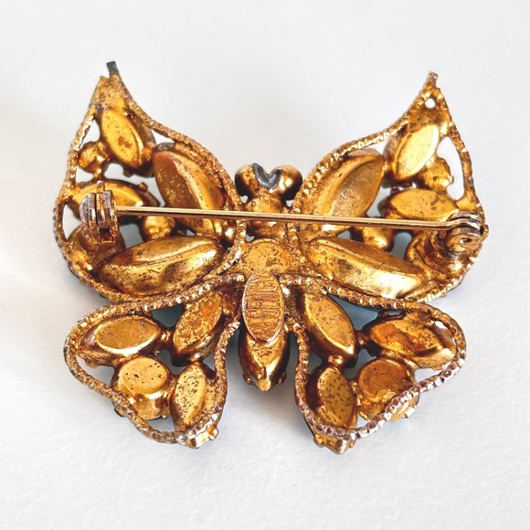 Vintage Regency Butterfly Brooch Signed Rhinestone Blue Green Gold Tone MCM Read - Picture 7 of 11
